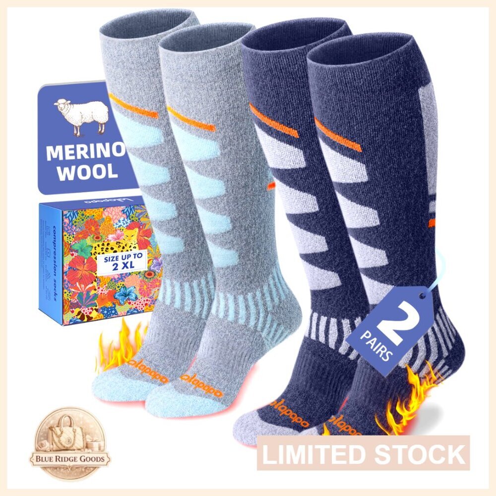 Merino Wool Ski Socks Warm Thermal Padded Cushioned Knee High Winter